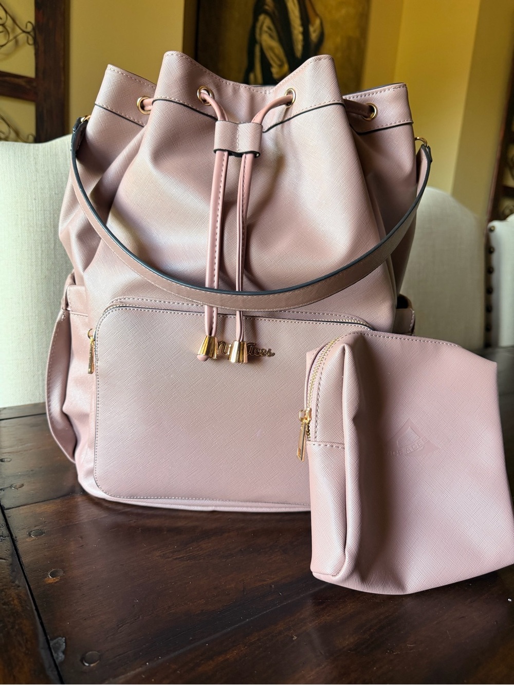 NiceAces Designer Dara Tennis/Pickleball Bag with small clutch included (Mauve)